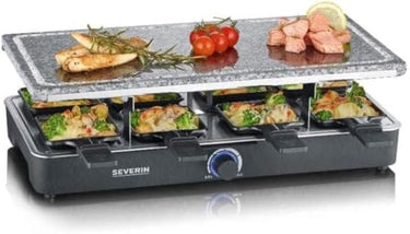 SEVERIN Raclette-Partygrill mit Naturgrillstein, Raclette mit Grillplatte aus Stein und 8 antihaftbeschichteten Pfännchen, Tischgrill für 8 Personen, max. 1300 W, schwarz, RG 2372 im Sale